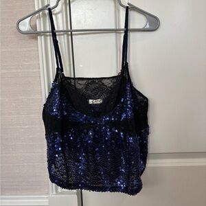 Free People Black and Blue Sequin Camisole